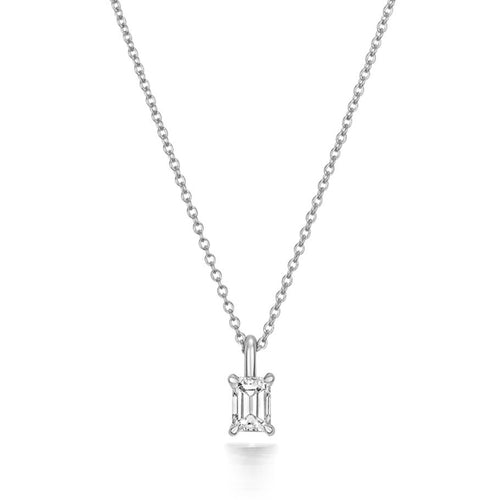 1 Natural Diamond Emerald Cut Necklace 18ct White Gold Hallmarked British Made