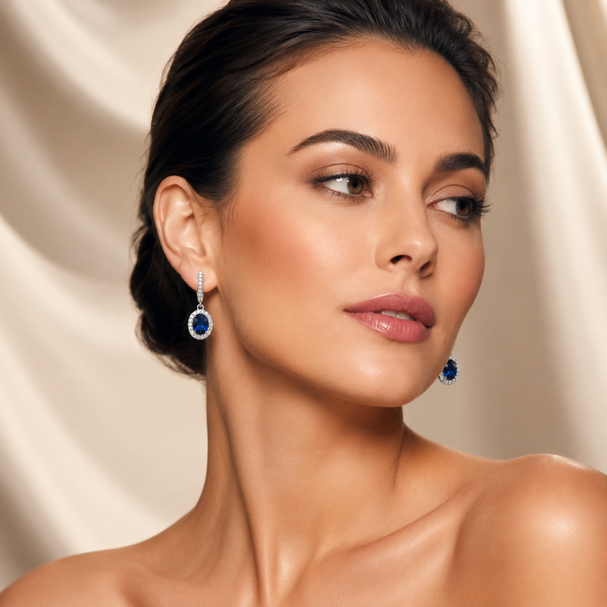 Sapphire Drop Earrings Solid Sterling Silver 925 Hallmark Brand New Boxed