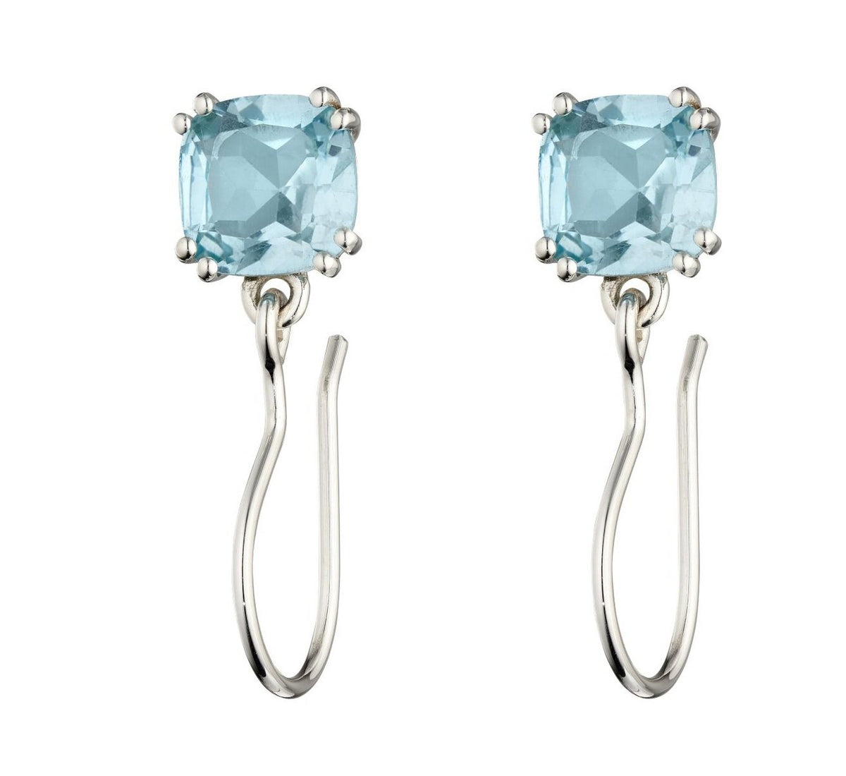 Cushion Blue Topaz Drop Earrings Sterling Silver 925 Hallmarked Brand New Boxed