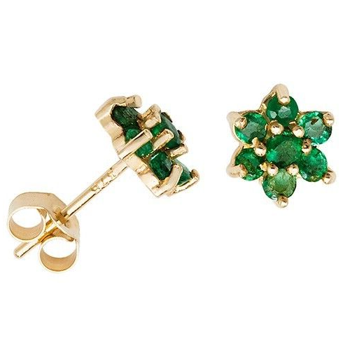 Emerald Cluster Stud Earrings Yellow Gold Natural Stone 375 Hallmark New Boxed