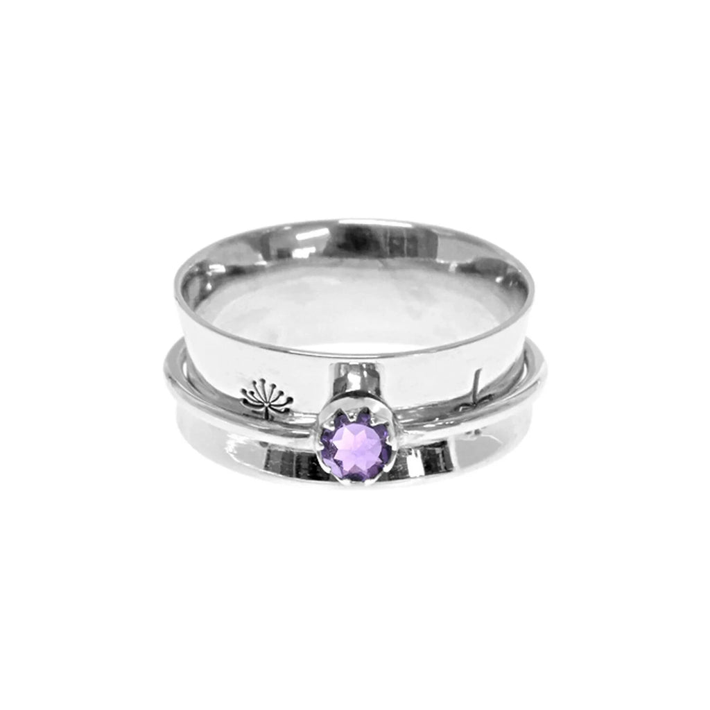 Floral Amethyst Spinner Ring Sterling Silver 925 Hallmark British Made Size K-T