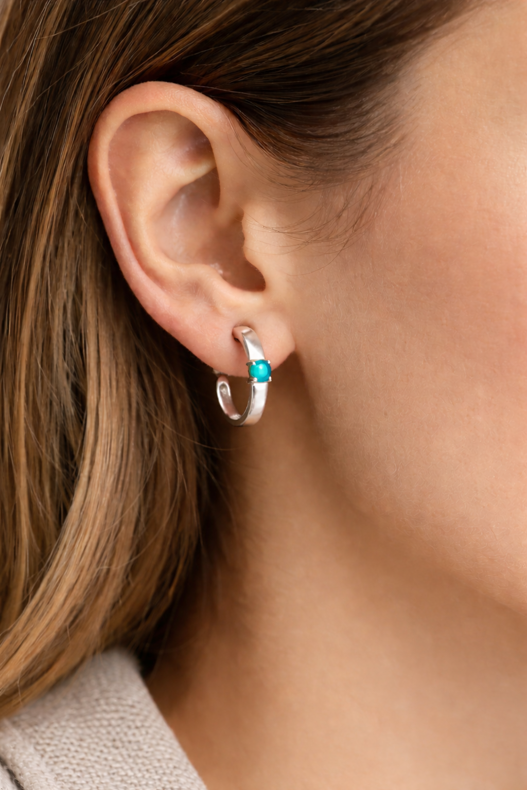 Turquoise Huggie Hoop Earrings Sterling Silver 925 Hallmarked Brand New Boxed