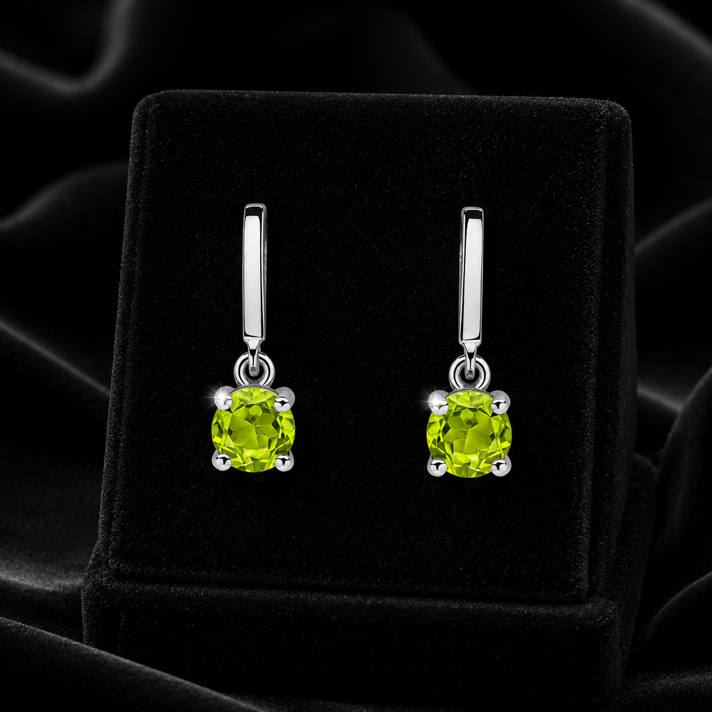 Peridot Prong Drop Earrings Sterling Silver 925 Hallmarked Brand New Boxed