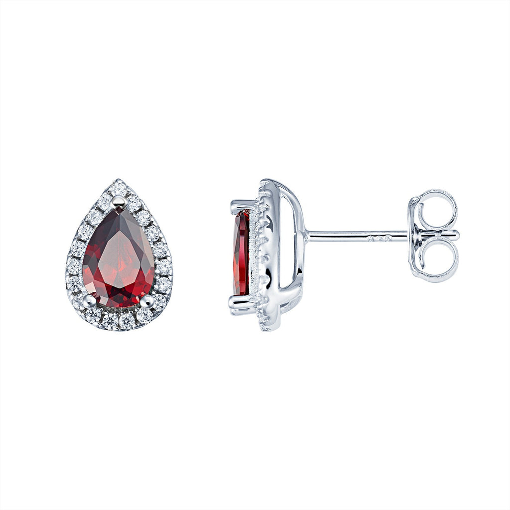 Teardrop Garnet Stud Earrings Sterling Silver 925 Hallmarked British Made