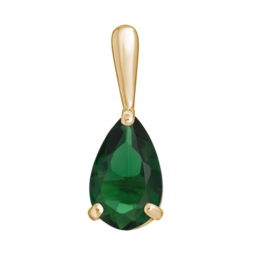 Teardrop Natural Emerald 9ct Yellow Gold Pendant Hallmarked All Chain Lengths