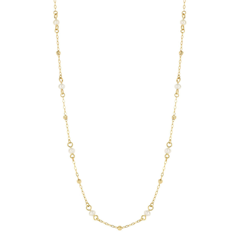 Trace Chain Station Pearl Necklace 9ct Yellow Gold 375 Hallmarked British Made