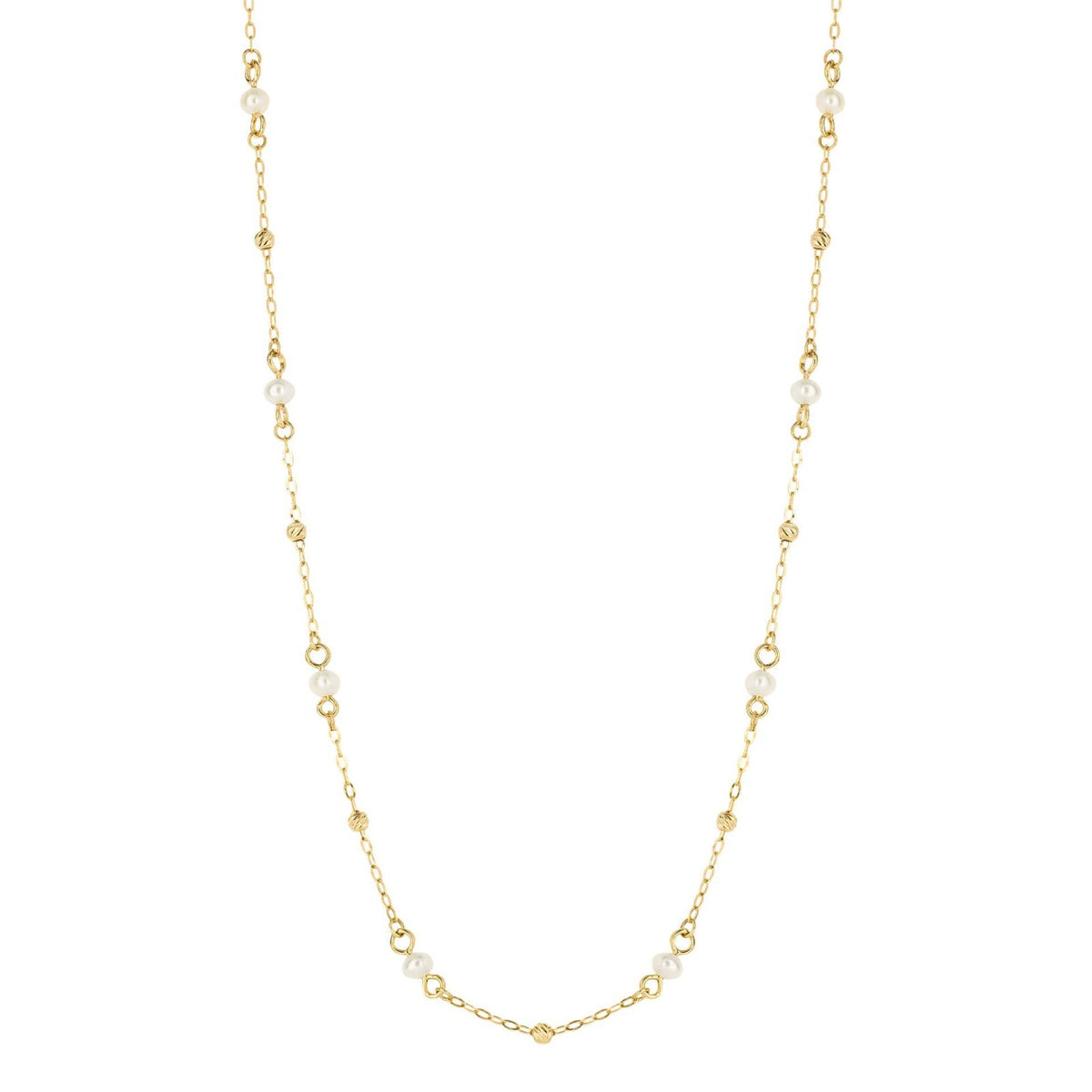 Trace Chain Station Pearl Necklace 9ct Yellow Gold 375 Hallmarked British Made