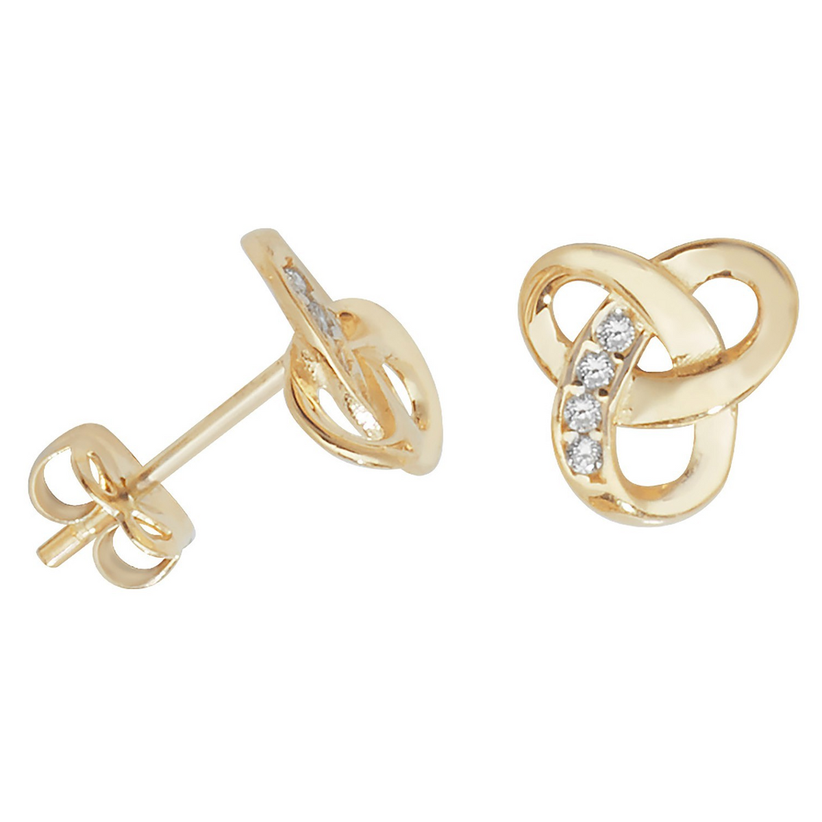 4 Stone Infinity Stud Earrings 9ct Yellow Gold 375 Hallmarked Brand New Boxed