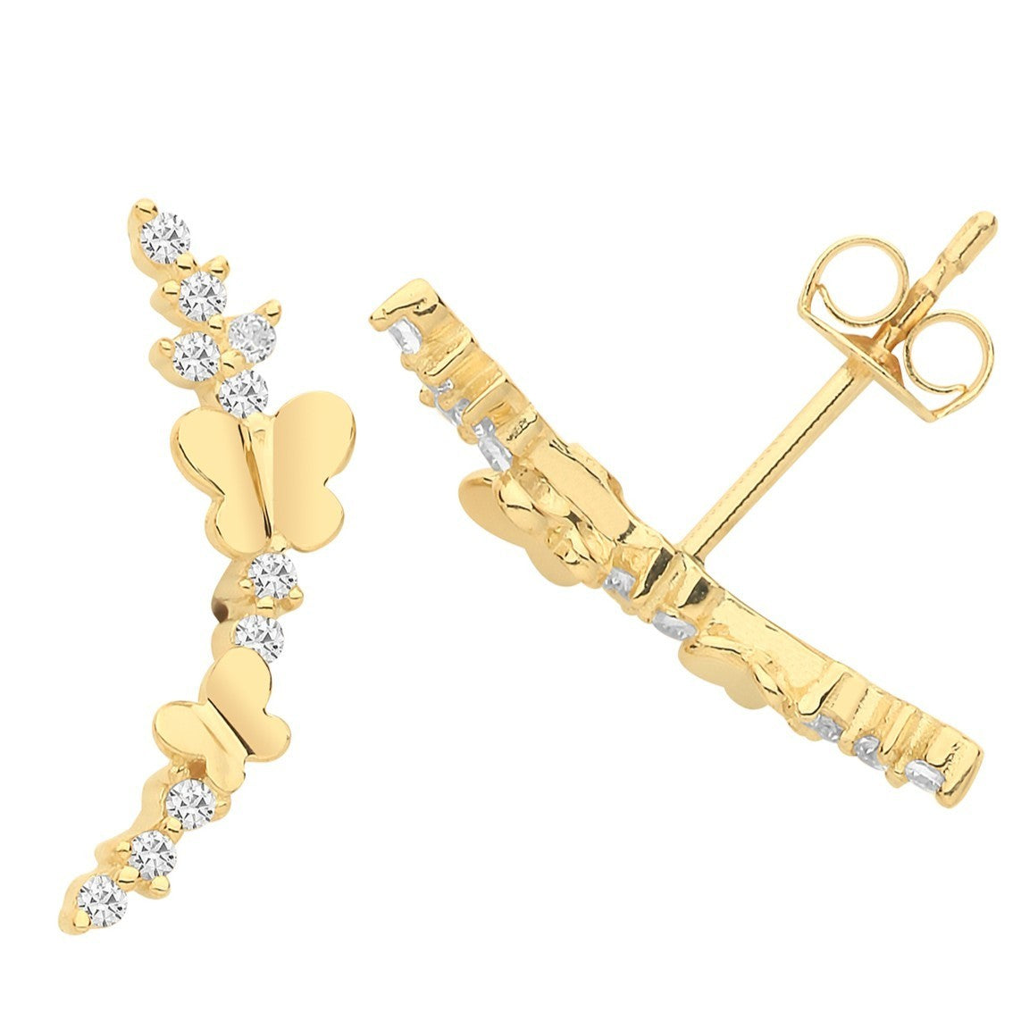 Butterfly Climber Stud Earrings 9ct Yellow Gold 375 Hallmarked Brand New Boxed