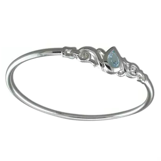 Blue Topaz Teardrop Bangle Sterling Silver 925 Hallmarked British Made Brand New