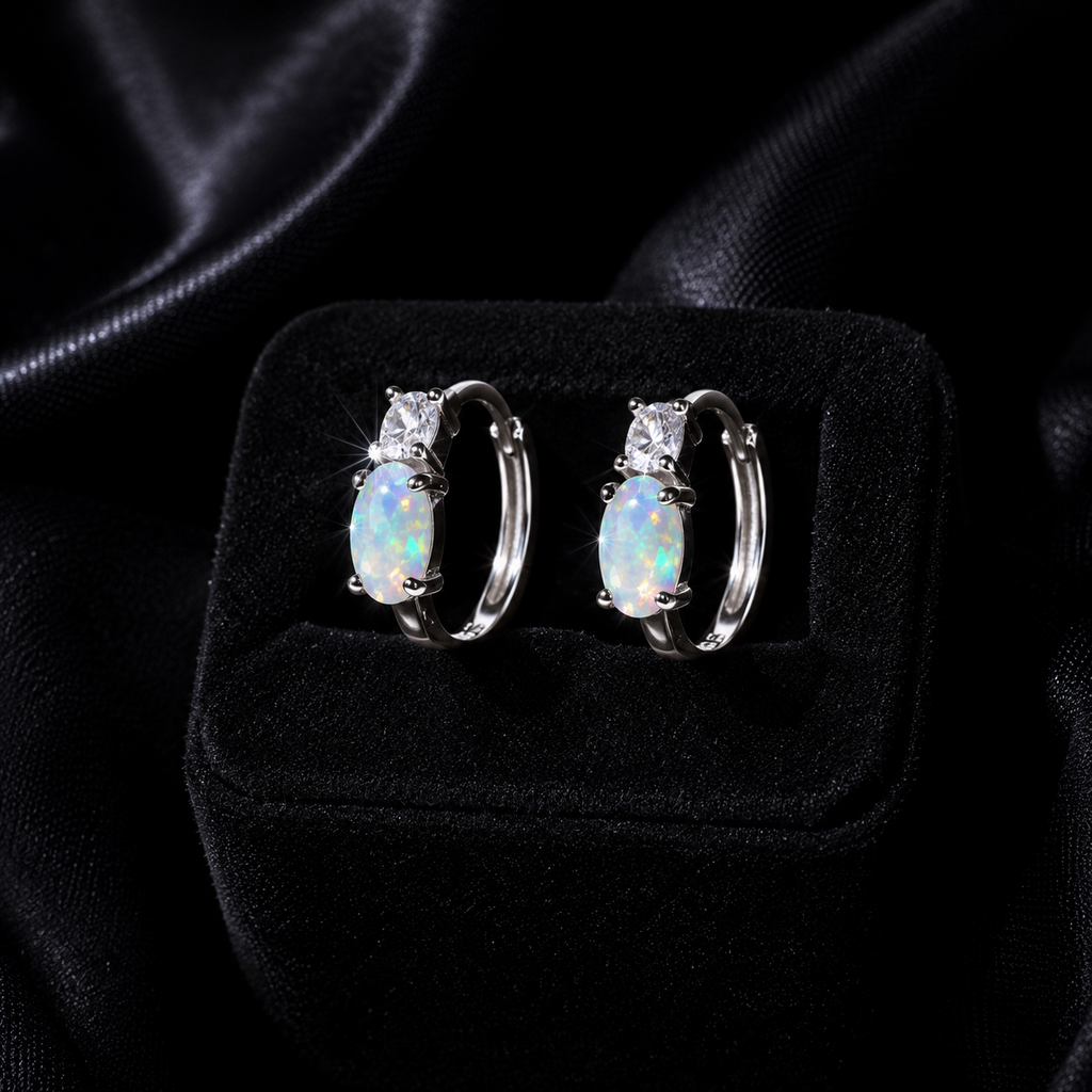 Opal Sleeper Hoop Earrings Sterling Silver 925 Hallmarked Brand New Boxed