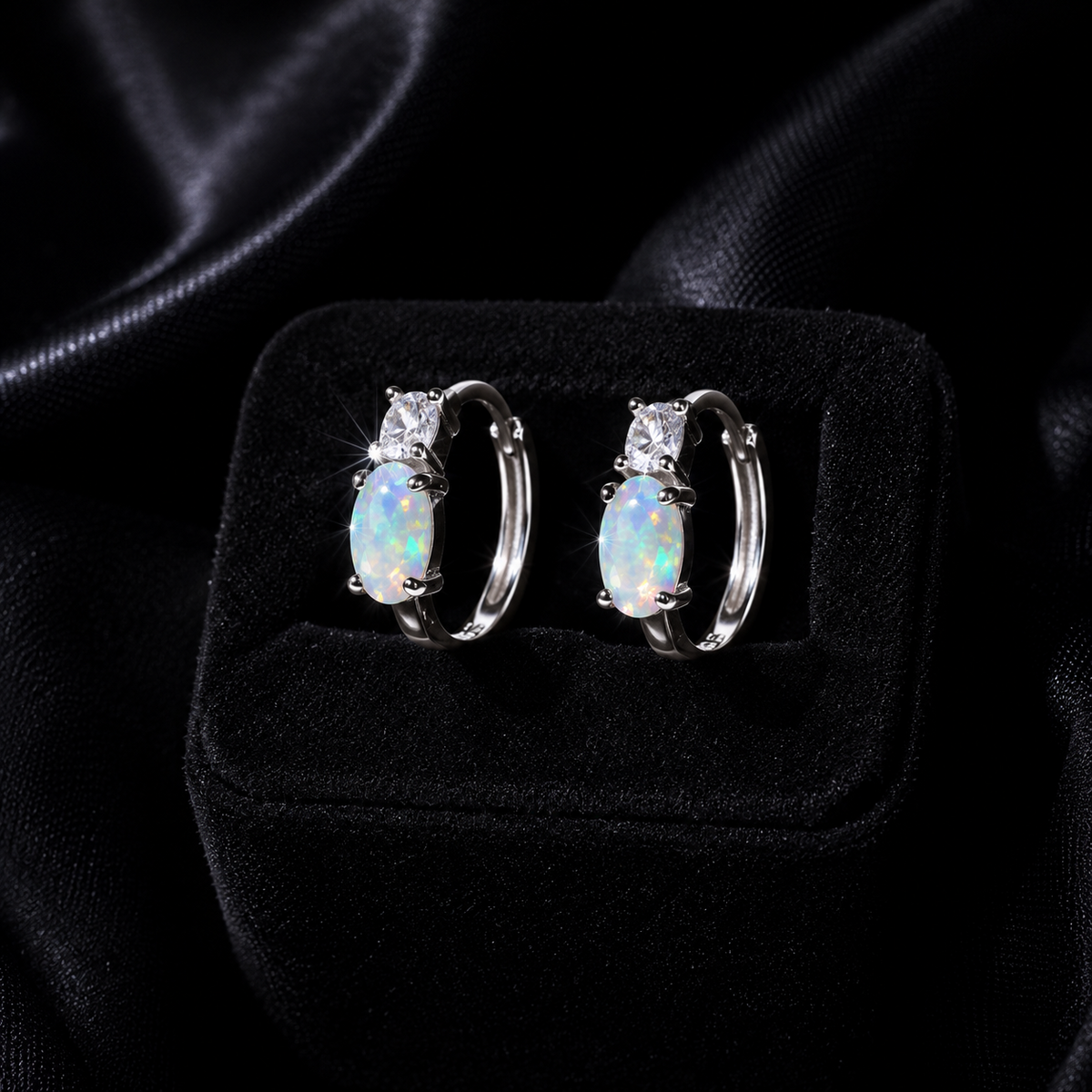 Opal Sleeper Hoop Earrings Sterling Silver 925 Hallmarked Brand New Boxed
