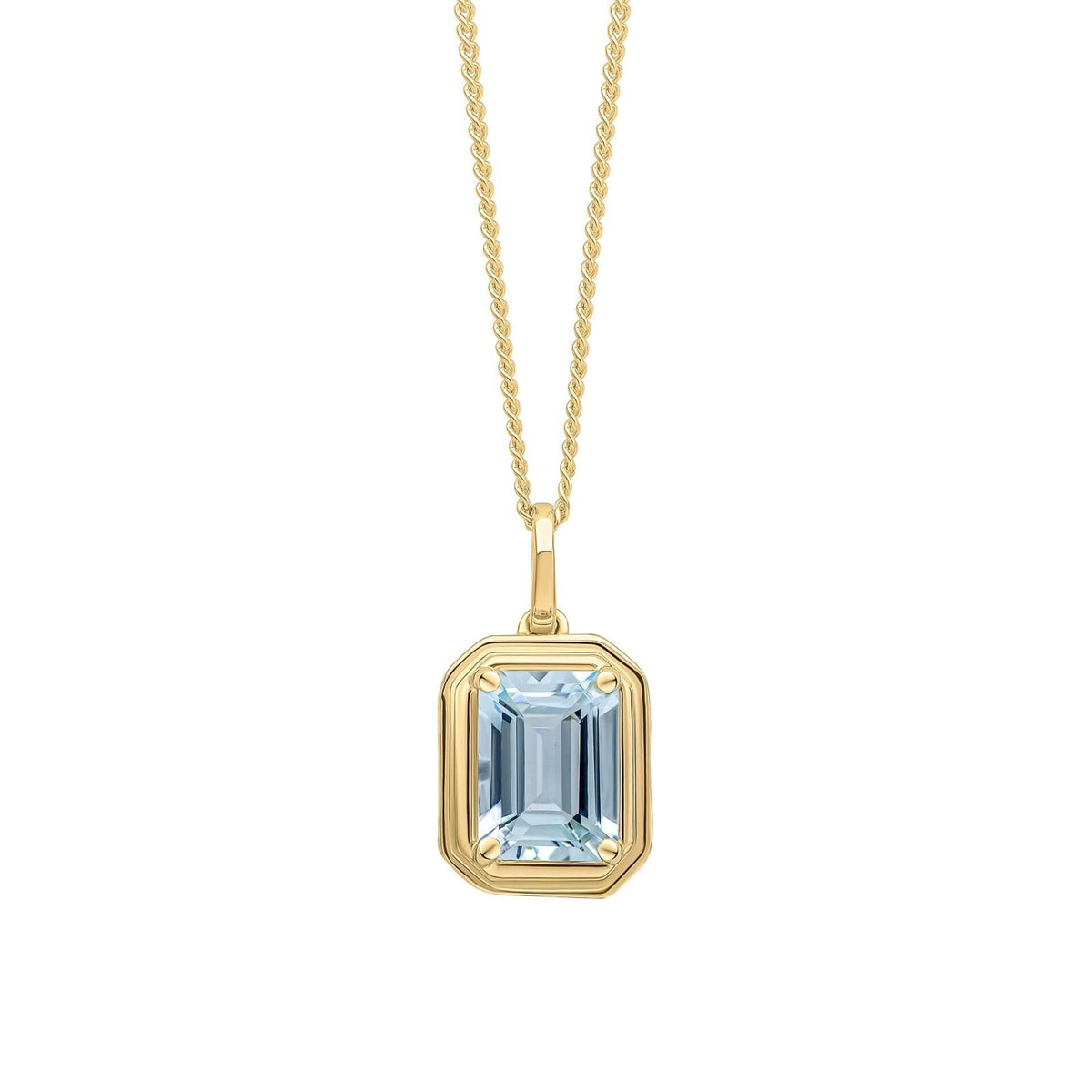 Elongated Octagon Aquamarine Pendant Yellow Gold 375 Hallmarked British Made