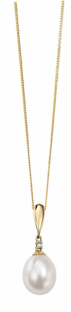 Classic Freshwater Pearl & Diamond Pendant 9ct Yellow Gold British Made