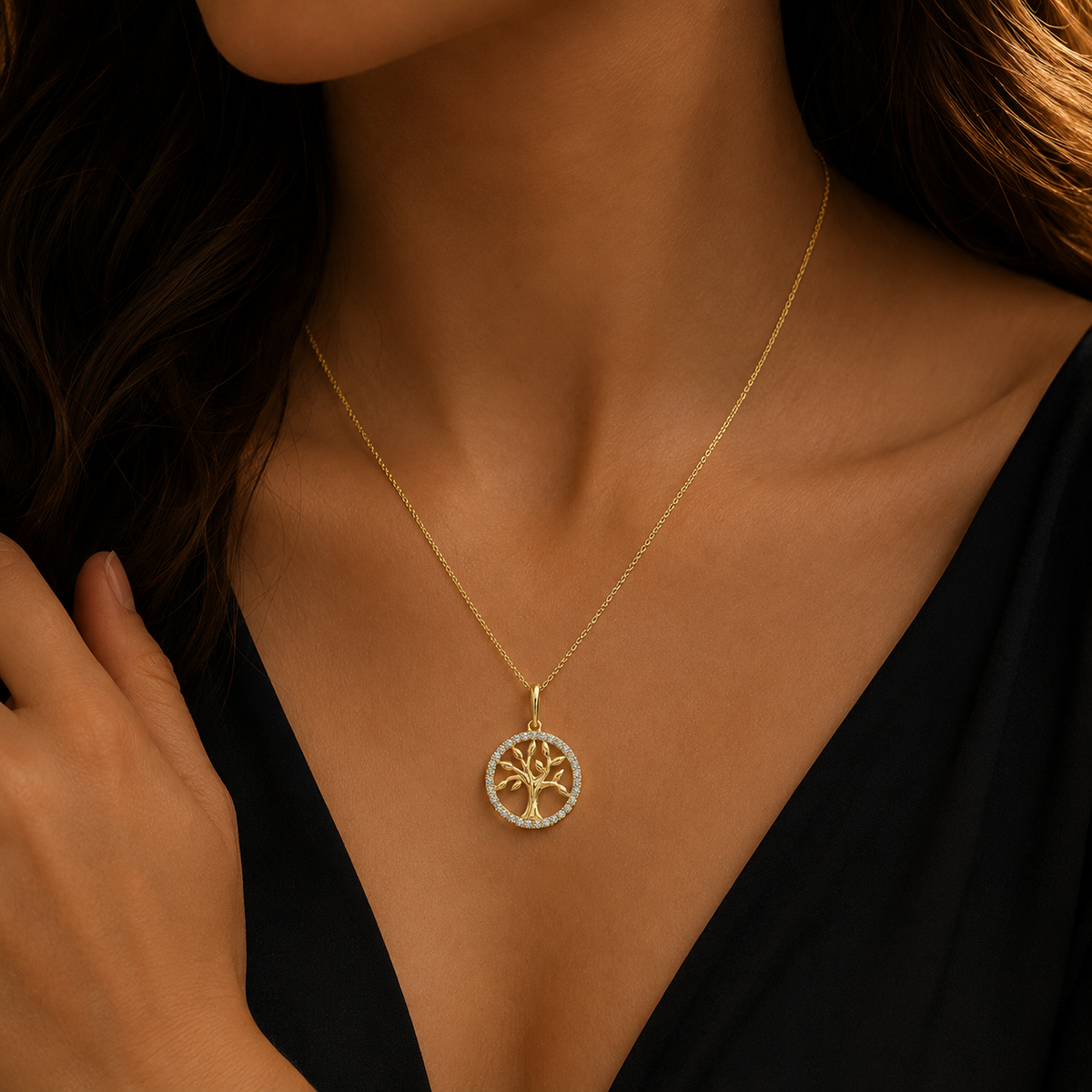 Stone Set Tree Of Life Pendant 9ct Yellow Gold 375 Hallmarked All Chain Lengths