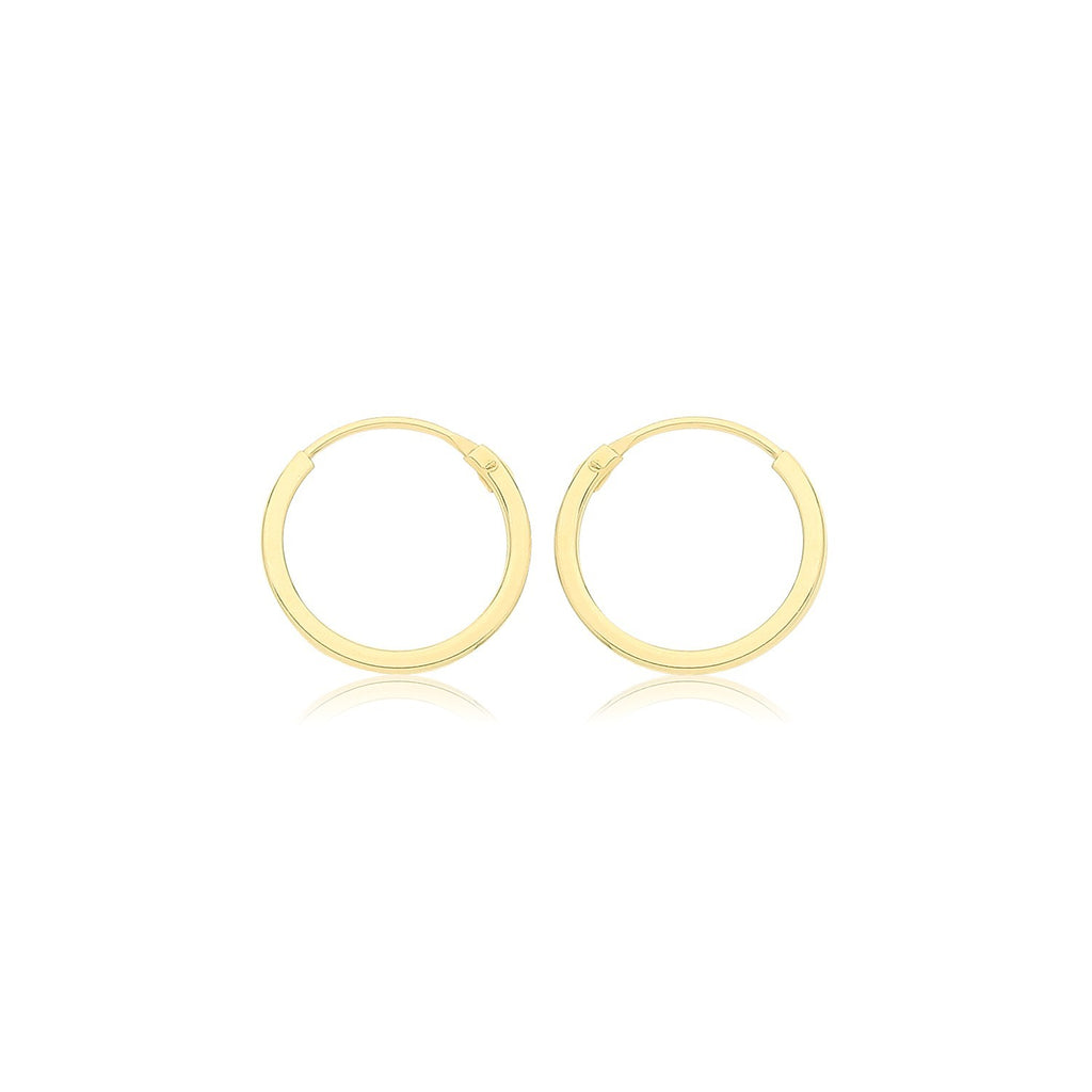 9ct Yellow Gold Sleeper Hoop Earrings 375 Hallmarked 8mm - 14mm Diameter