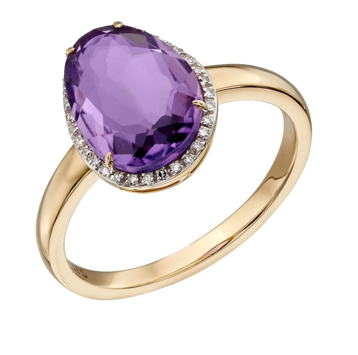 Organic Halo Amethyst And Diamond Ring 9ct Yellow Gold 375 Hallmark Sizes L - Q