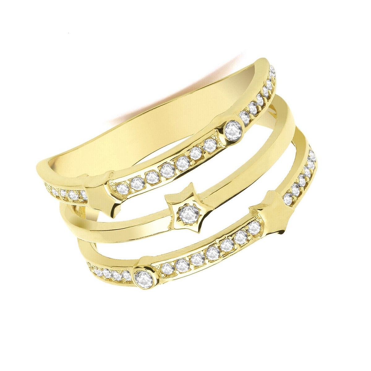 3 Band Star Ring 9ct Yellow Gold Hallmarked Sizes J - T British Made