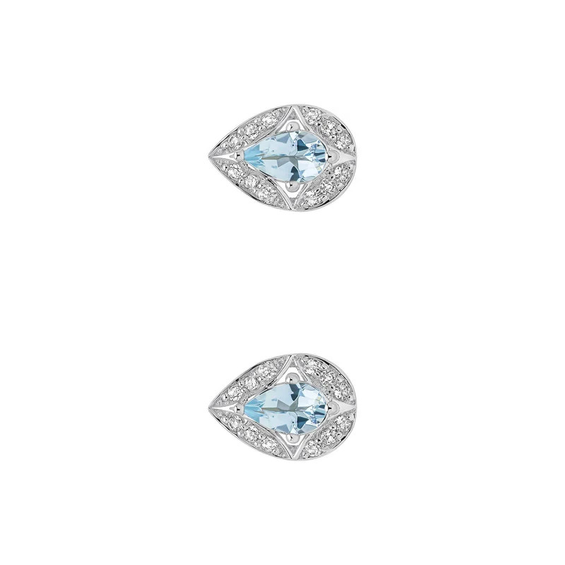 Aquamarine & Topaz Teardrop Earrings 9ct White Gold 375 Hallmarked British Made