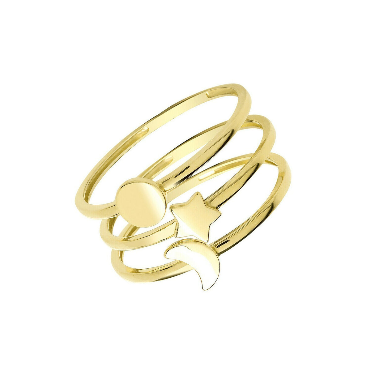 Sun Moon Star Stacking Ring 9ct Yellow Gold Hallmarked Sizes K - Q British Made