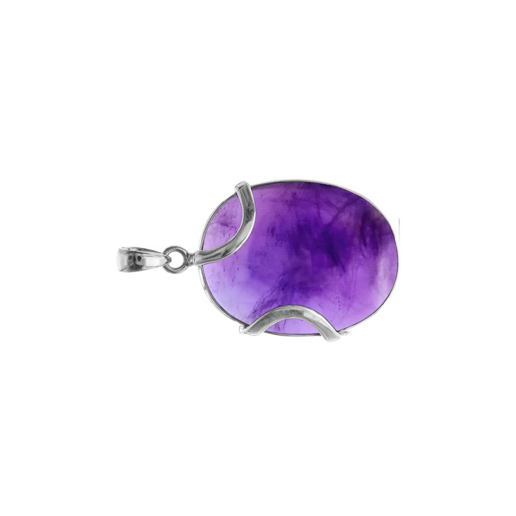 Oval Organic Amethyst Pendant Sterling Silver 925 Hallmarked All Chain Lengths
