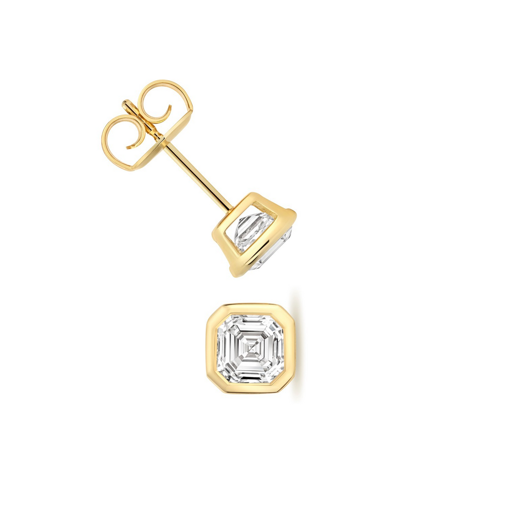 Lab-Grown Diamond Asscher Stud Earrings 18ct Yellow Gold Hallmarked British Made