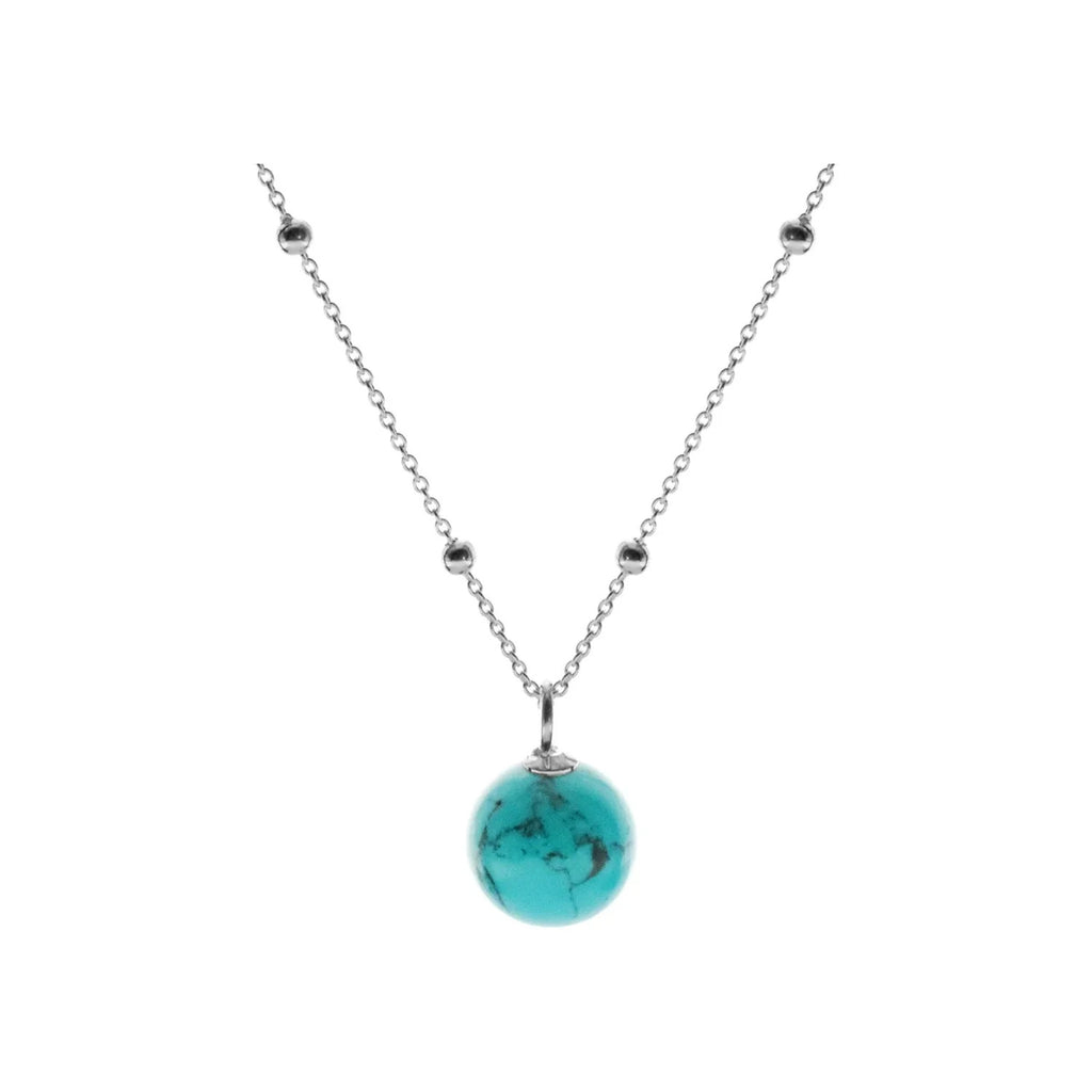 10mm Natural Turquoise Necklace Solid Sterling Silver 925 Hallmark British Made