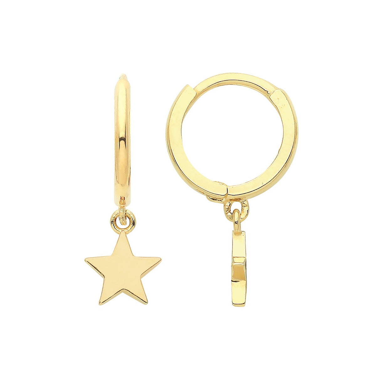 8mm Star Hoop Drop Earrings 9ct Yellow Gold 375 Hallmarked Brand New