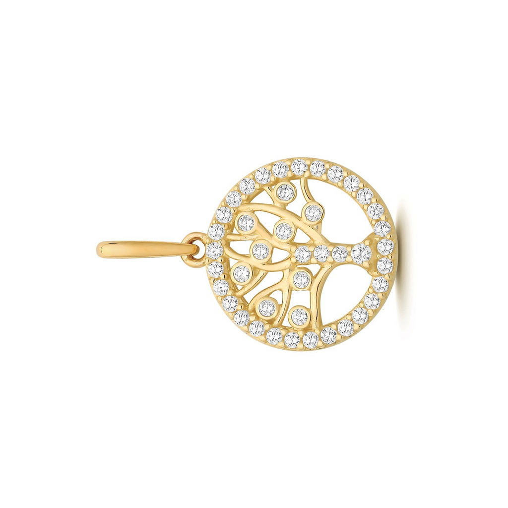 Pave Tree Of Life Pendant 9ct Yellow Gold 375 Hallmarked All Chain Lengths