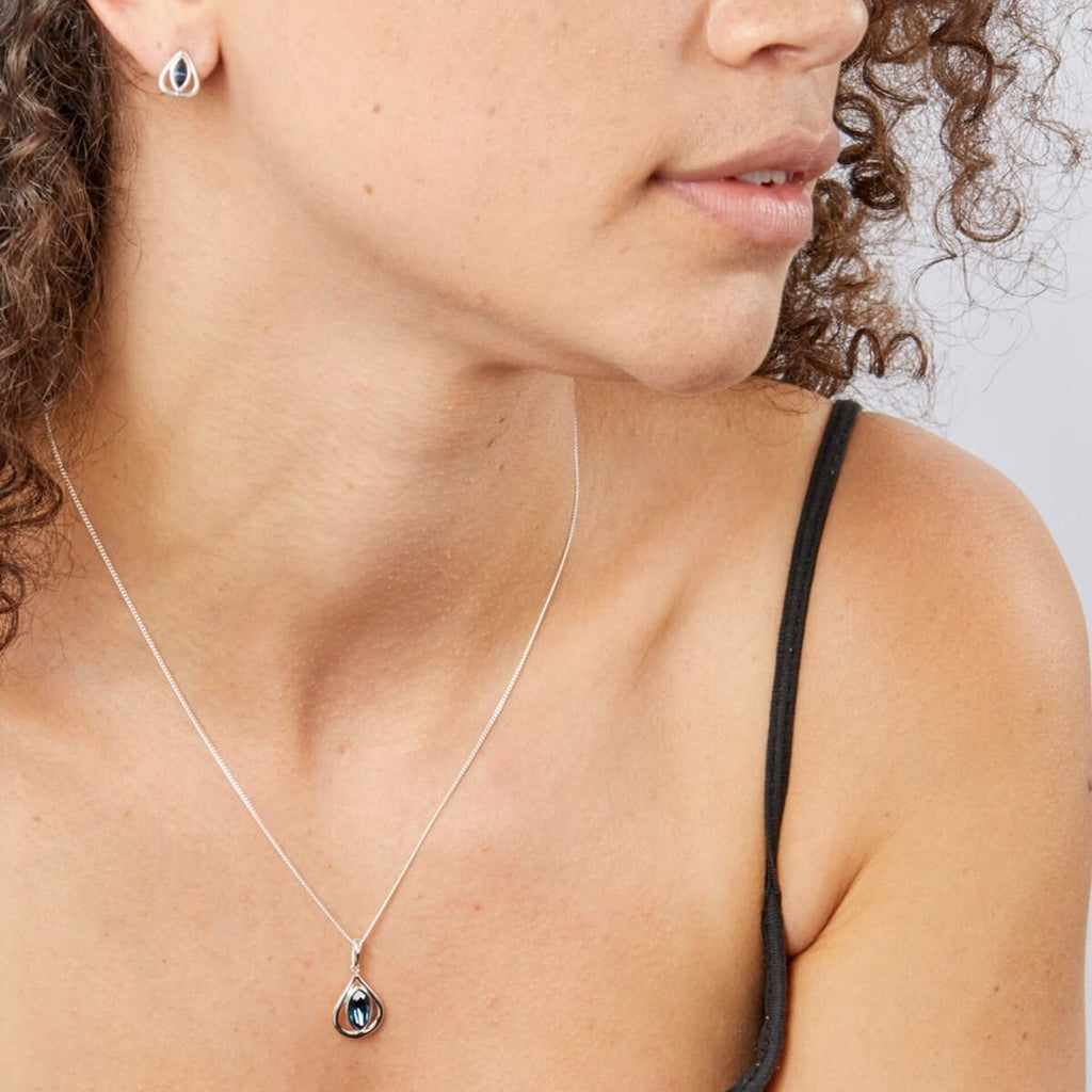 Open Teardrop Crystal Pendant Sterling Silver 925 Hallmarked All Chain Lengths