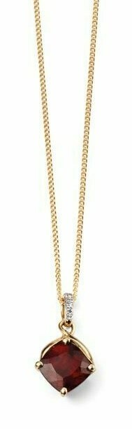 Garnet And Diamond Pendant 9ct Yellow Gold 375 Hallmarked British Made
