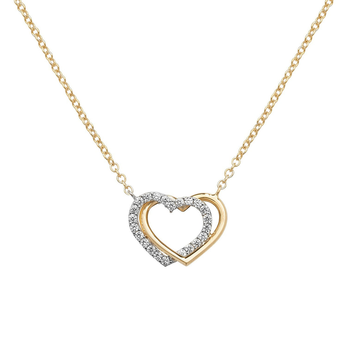 Ladies 2 Tone Open Heart Necklace 9ct Gold 375 Hallmarked British Made