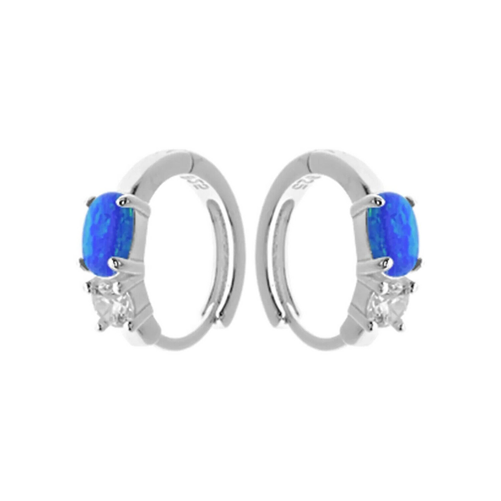 Blue Opal Sleeper Hoop Earrings Sterling Silver 925 Hallmarked Brand New Boxed
