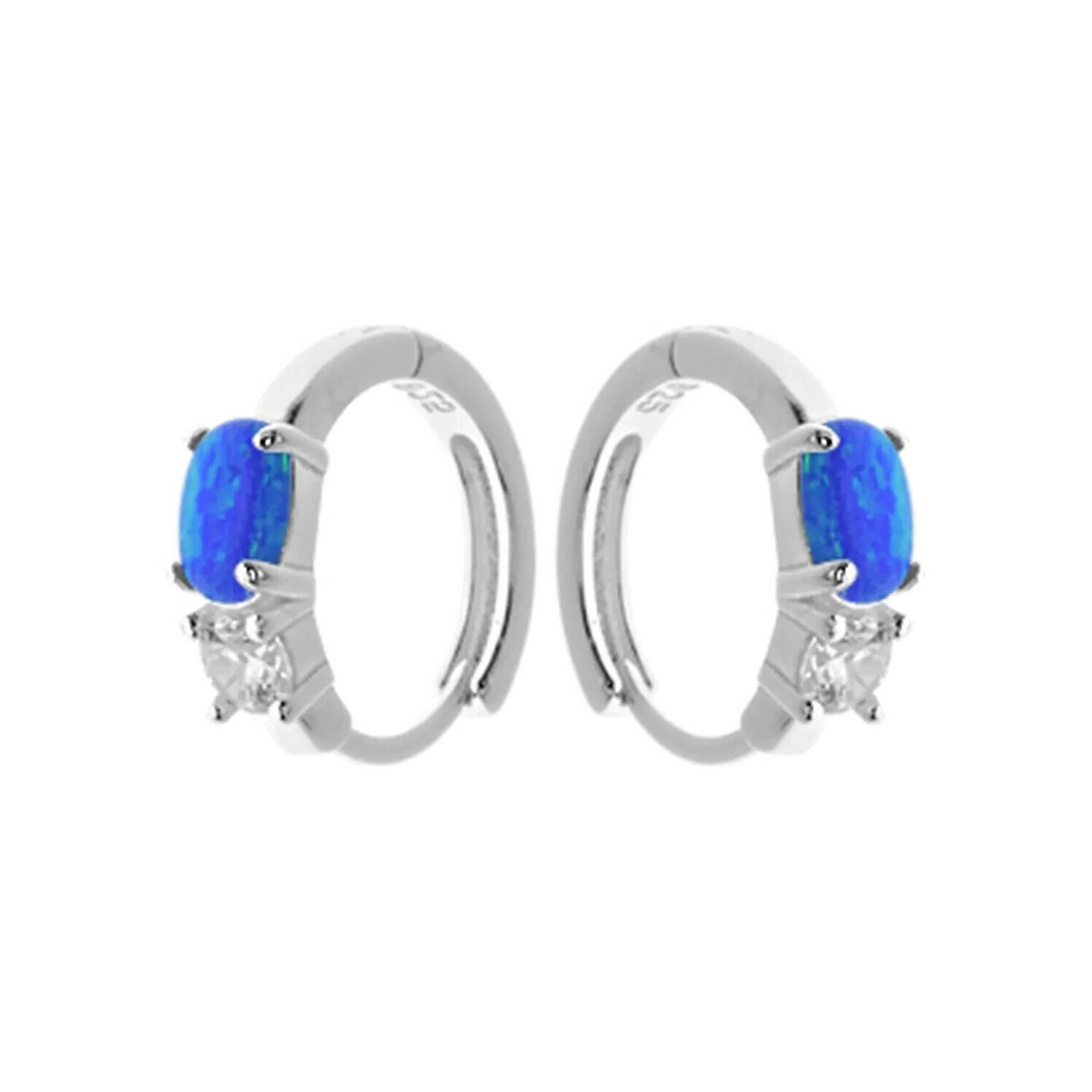 Blue Opal Sleeper Hoop Earrings Sterling Silver 925 Hallmarked Brand New Boxed