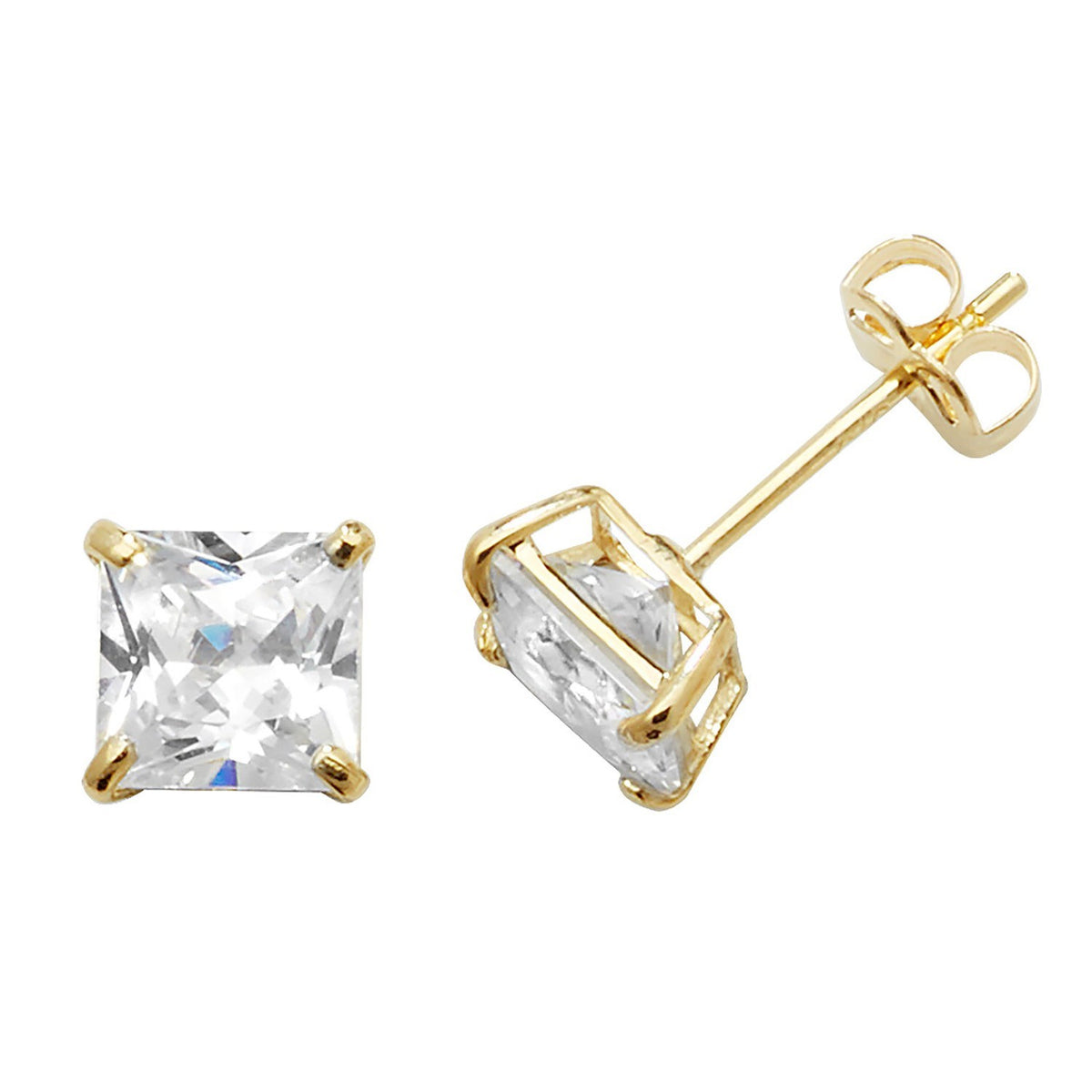 5mm Solitaire Cushion Stud Earrings 9ct Yellow Gold 375 Hallmark Brand New Boxed