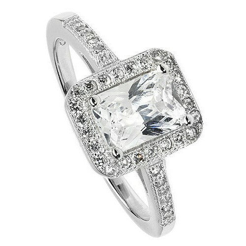 Sterling Silver Halo Ring Engagement Gemstone 925 Hallmarked Size K - T