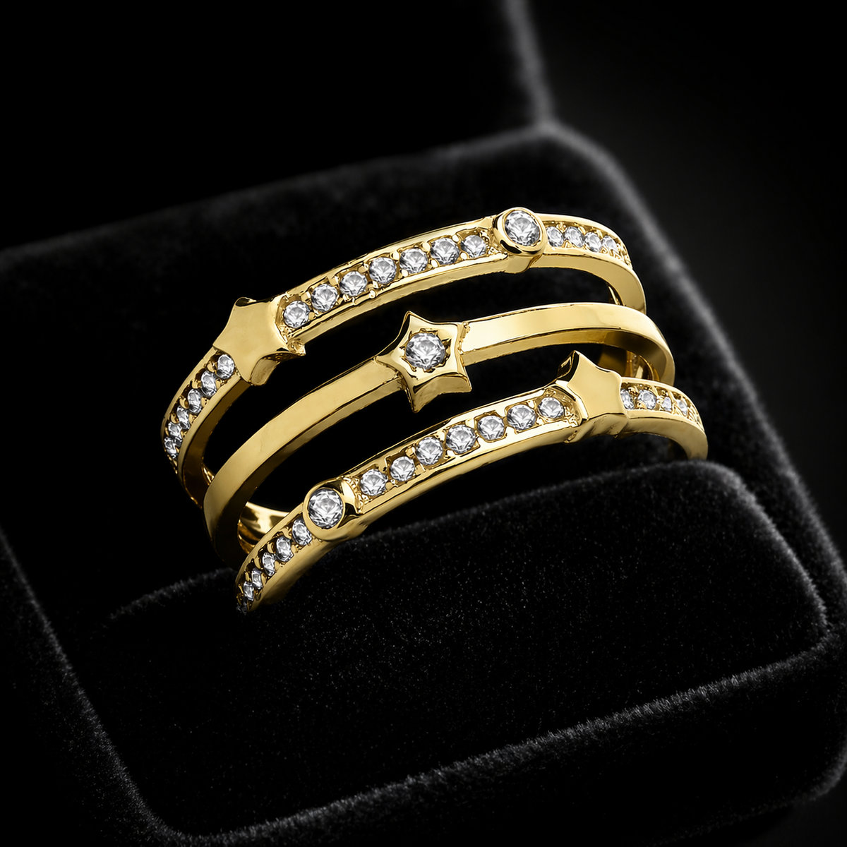 3 Band Star Ring 9ct Yellow Gold Hallmarked Sizes J - T British Made