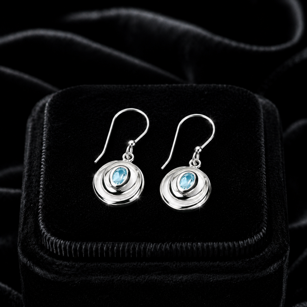 Loop Blue Topaz Drop Earrings Sterling Silver 925 Hallmarked Brand New Boxed
