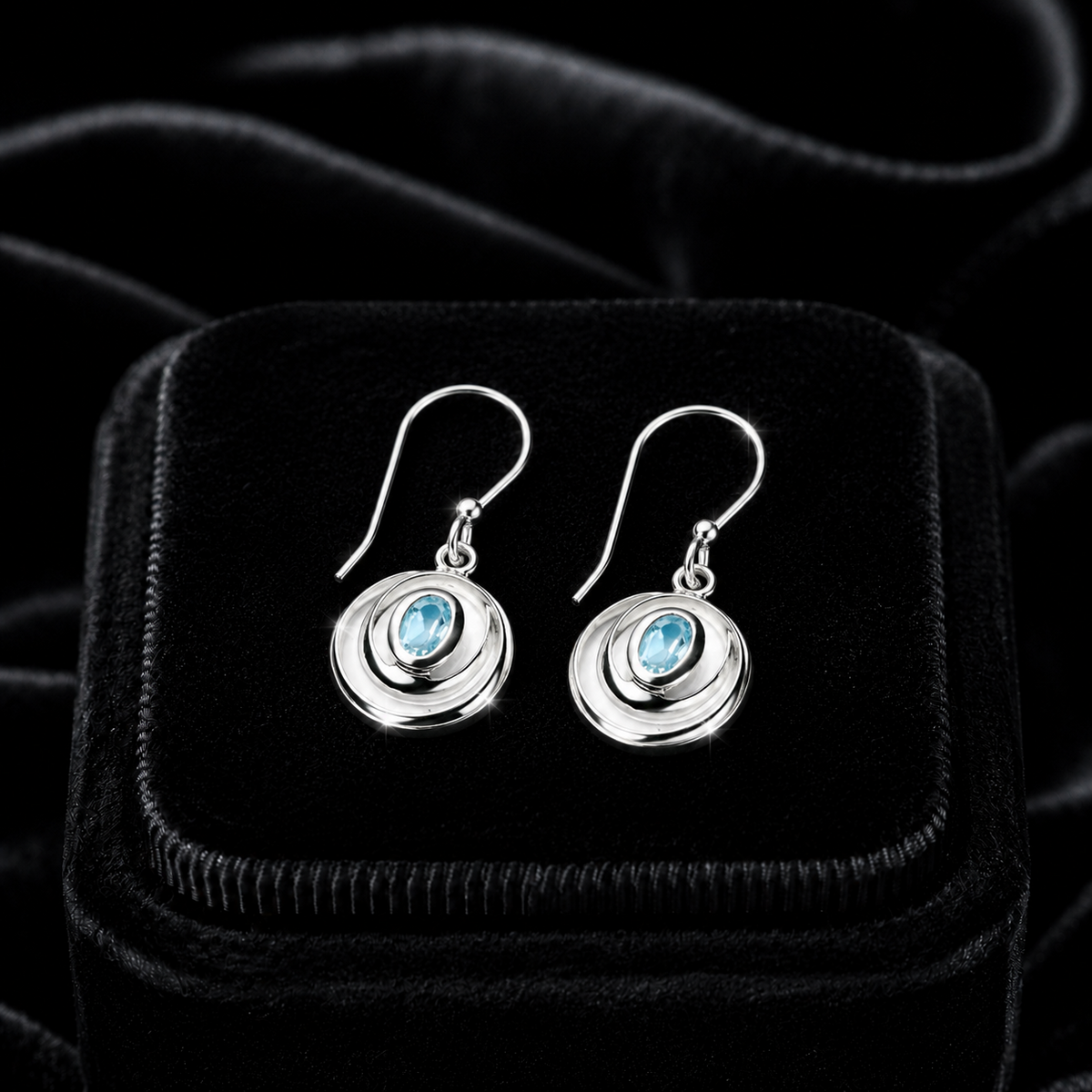 Loop Blue Topaz Drop Earrings Sterling Silver 925 Hallmarked Brand New Boxed