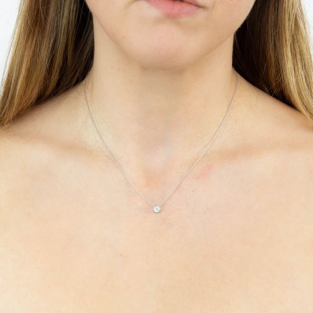 Millegrain Edge Zircon Necklace Sterling Silver 925 Hallmarked Brand New Boxed