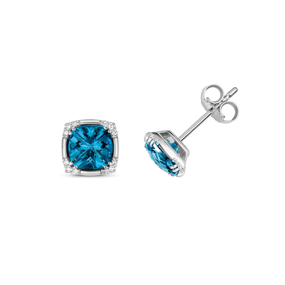 Natural Halo Blue Topaz Diamond Earrings 9ct White Gold 375 Hallmarked
