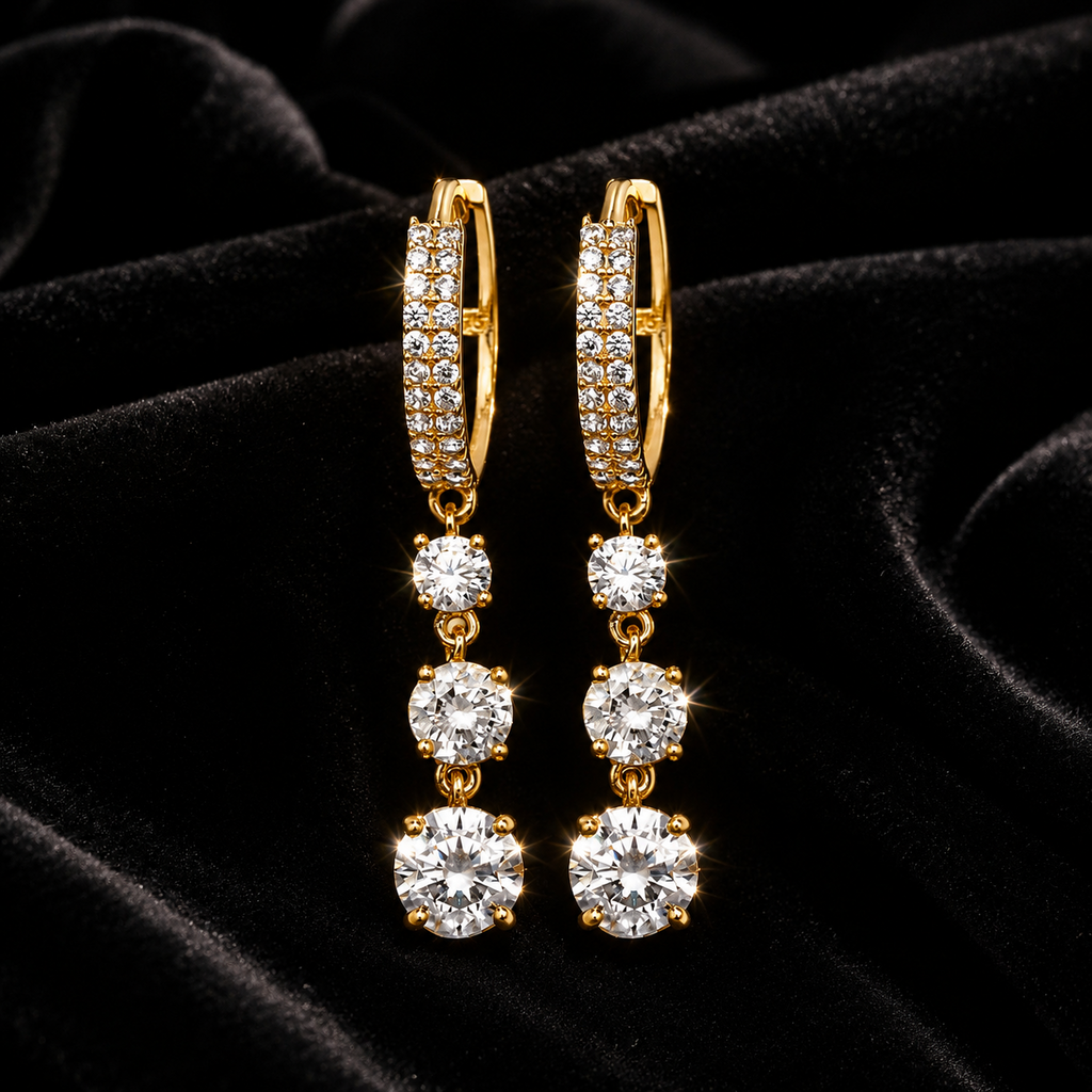 25 Stone Drop Hoop Earrings 9ct Yellow Gold 375 Hallmarked Brand New Boxed