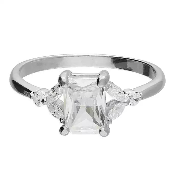 Rectangle Petal Surround Ring Sterling Silver 925 Hallmarked Size L - Q