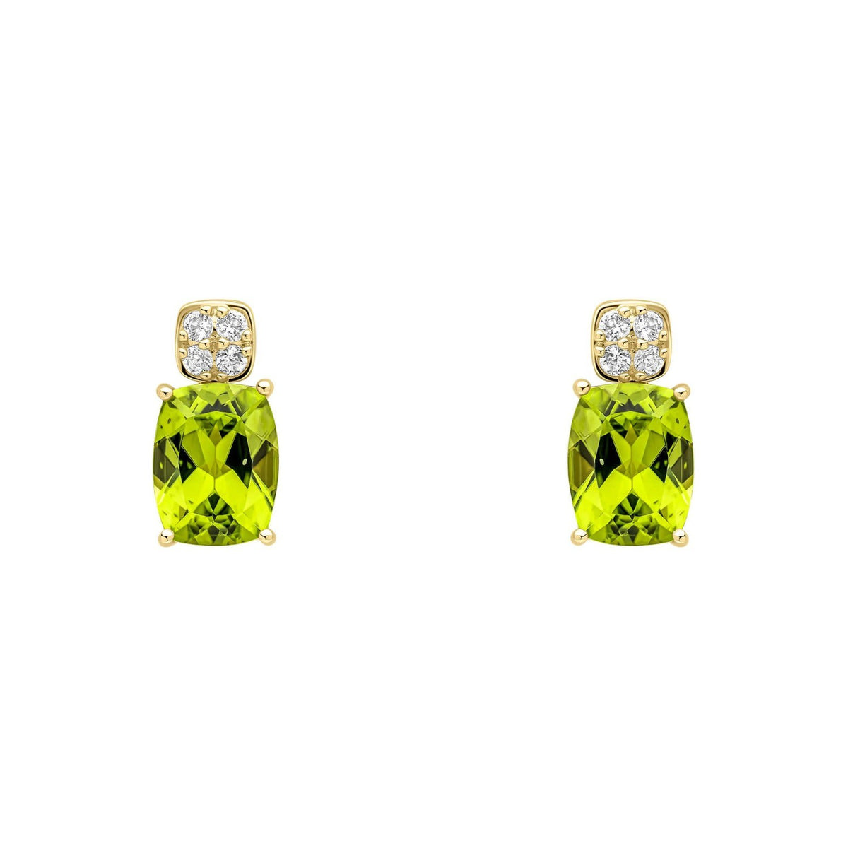 Peridot & Diamond Drop Earrings 9ct Yellow Gold 375 Hallmarked British Made