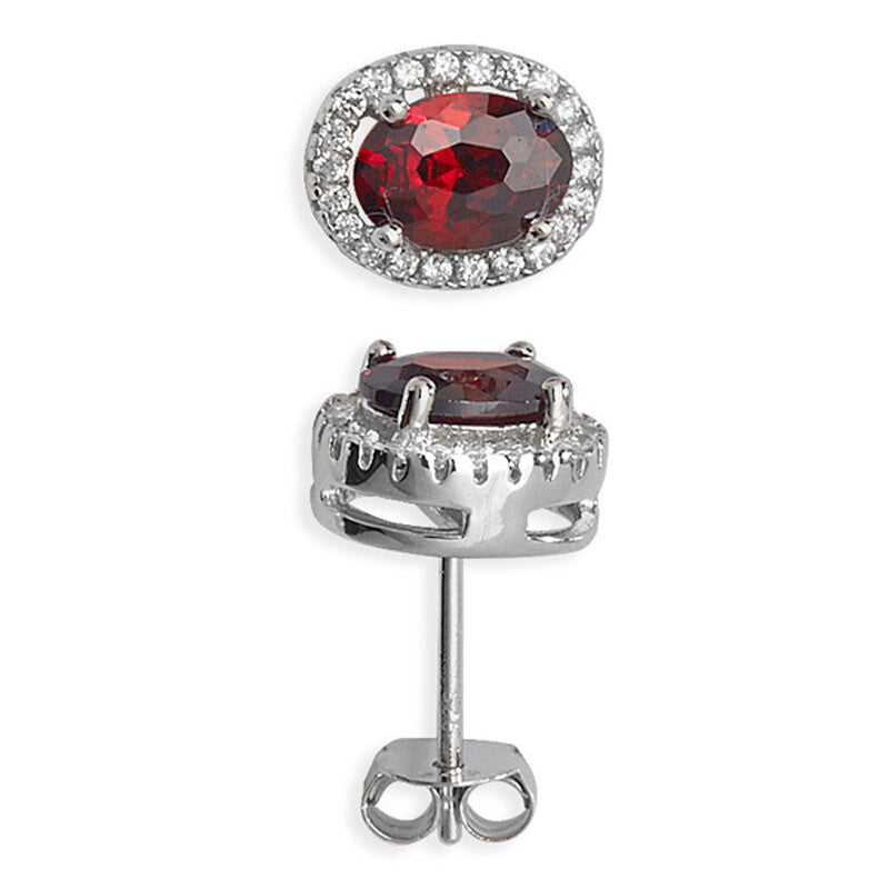 Garnet Earrings Halo Sterling Silver 925 Hallmarked New Boxed British Made 8mm