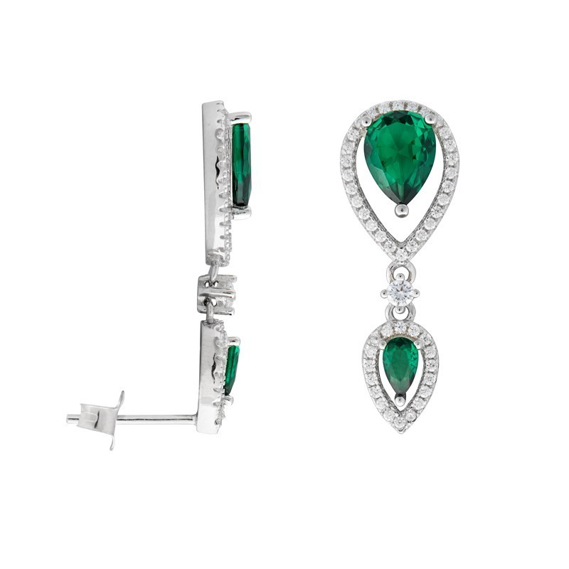 Natural Emerald Teardrop Earrings Sterling Silver 925 Hallmarked British Made