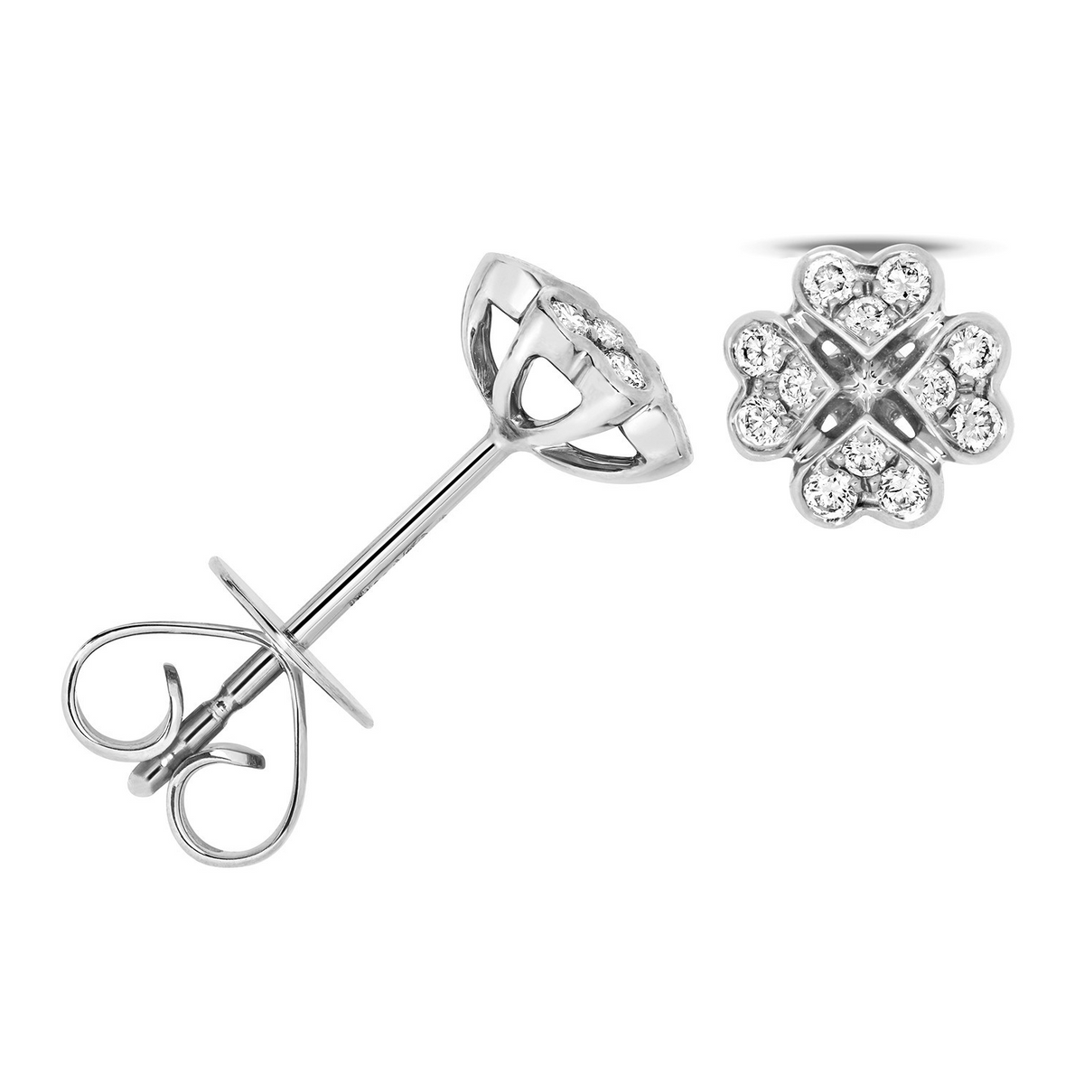 12 Natural Diamond Clover Stud Earrings 18ct White Gold Hallmarked British Made