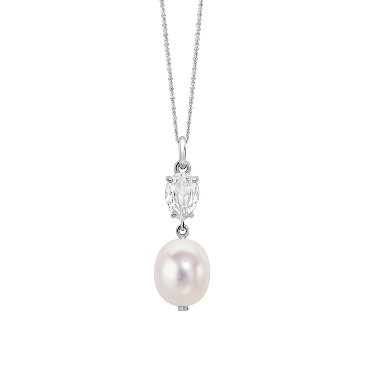Pearl & Topaz Pendant 9ct White Gold 375 Hallmarked British Made Brand New Boxed