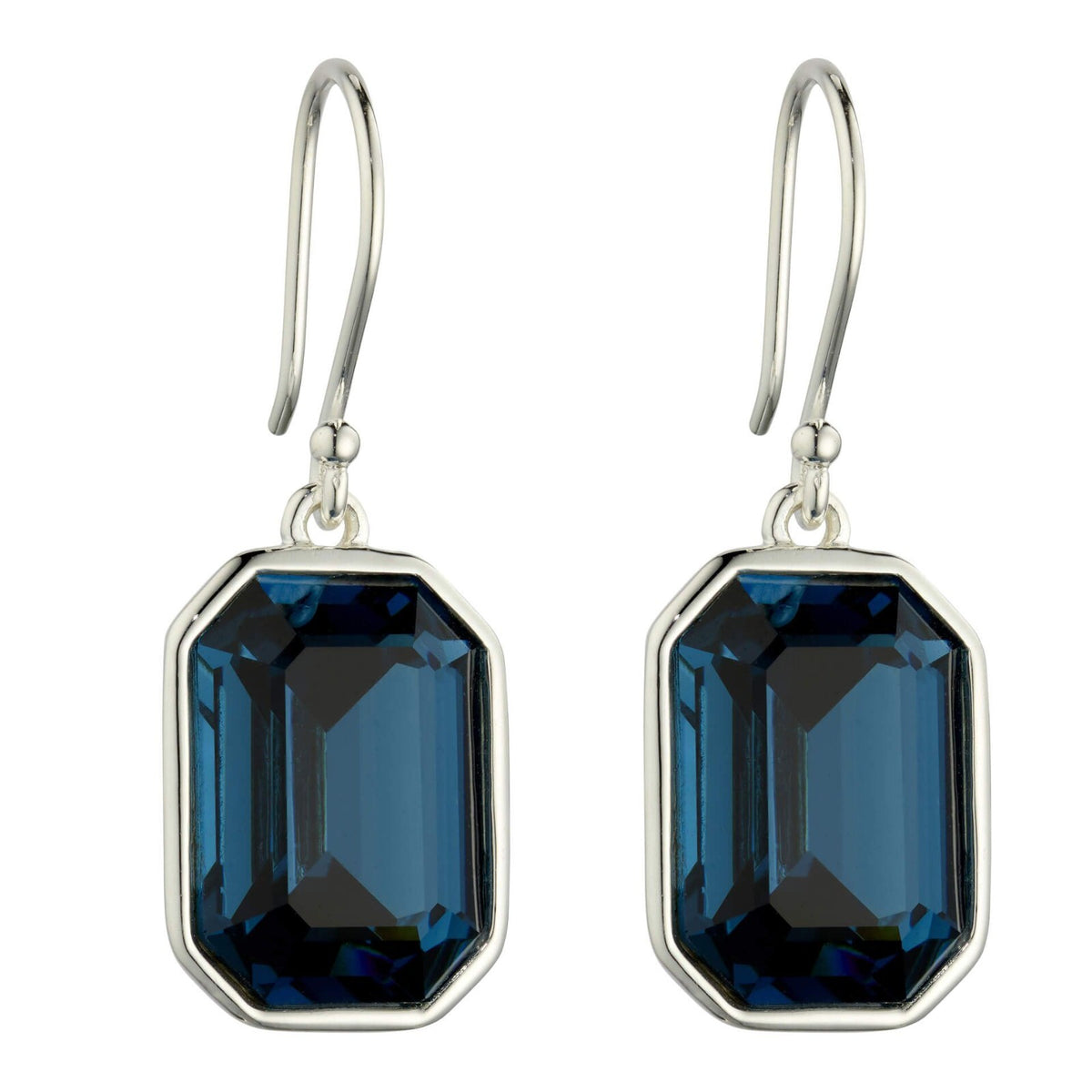 Elongated Sapphire Drop Earrings Sterling Silver 925 Hallmarked Brand New Boxed
