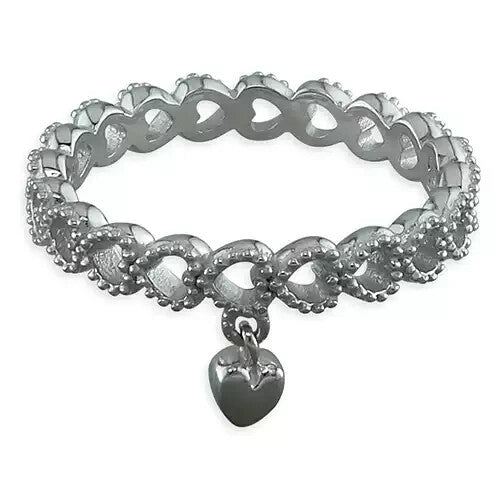 Heart Charm Band Ring Sterling Silver 925 Hallmarked British Made Size M - S
